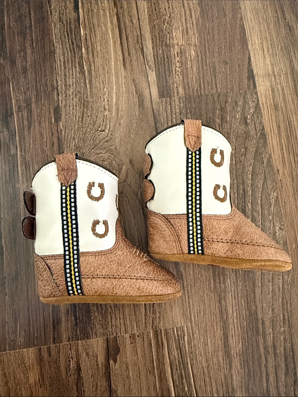 Baby Western Cowboy Boots in Brown and White - Soft Sole Walker Shoes